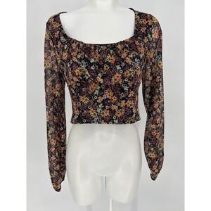 Y2K So Sheer Mesh Floral Crop Top L Open Back Tie Coquette Romantic Fairycore